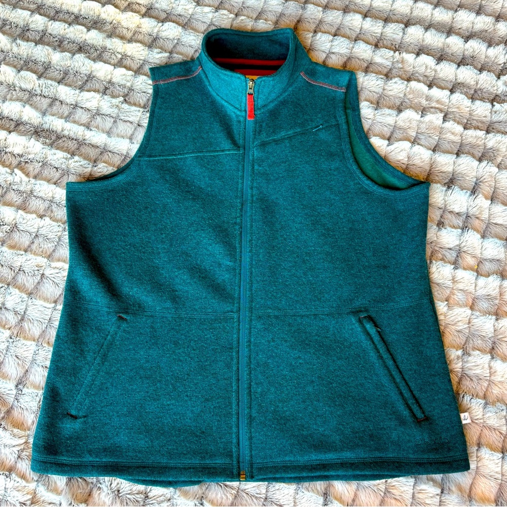 Orvis Wool blend Full Zip Fleece Vest Women’s L Marled Teal 3 Pockets